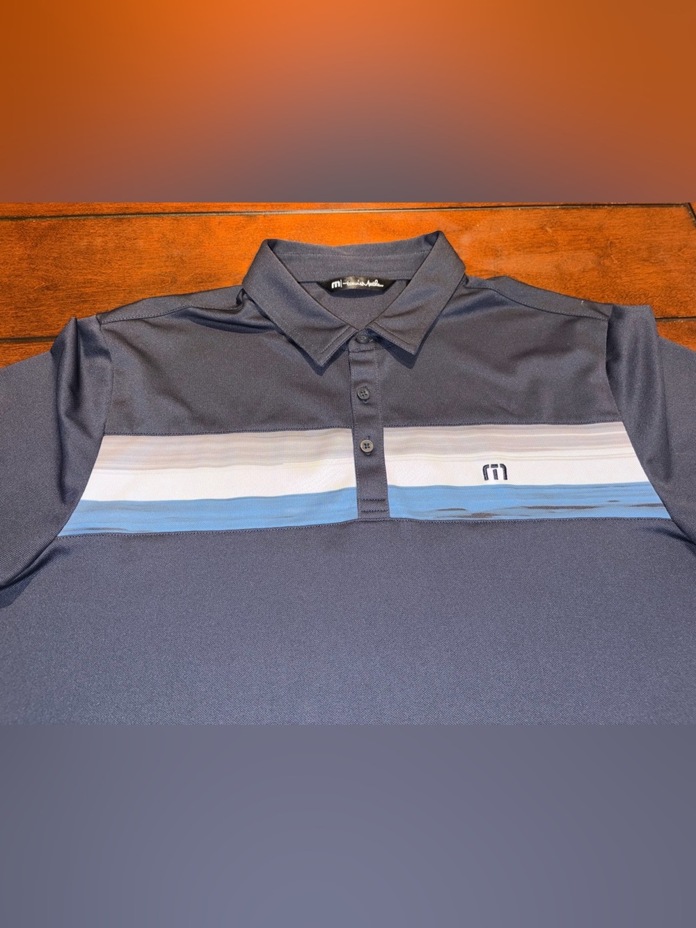Travis Mathew Men's XL Striped Performance Polo Shirt Documation Ricoh Logo